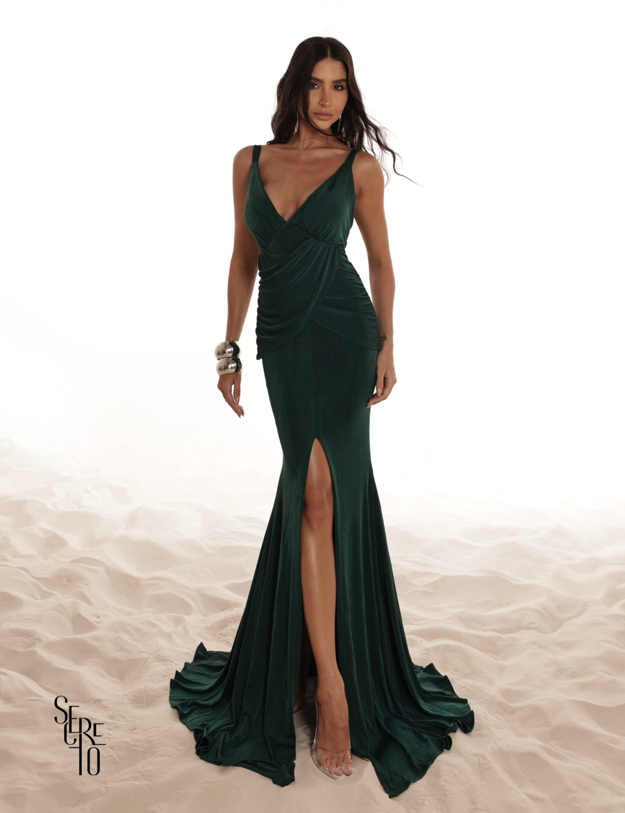 Vestido Longo Com Fenda Fabricia Verde