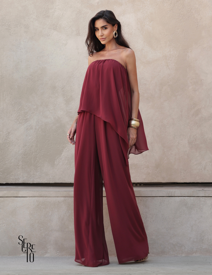 Macacão Capa Assimétrica Andressa Marsala