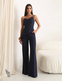 Conjunto Blusa e Calça Assimétrica Susane Azul Marinho