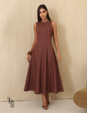Vestido Midi Evase Taina Marrom