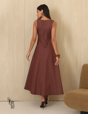 Vestido Midi Evase Taina Marrom
