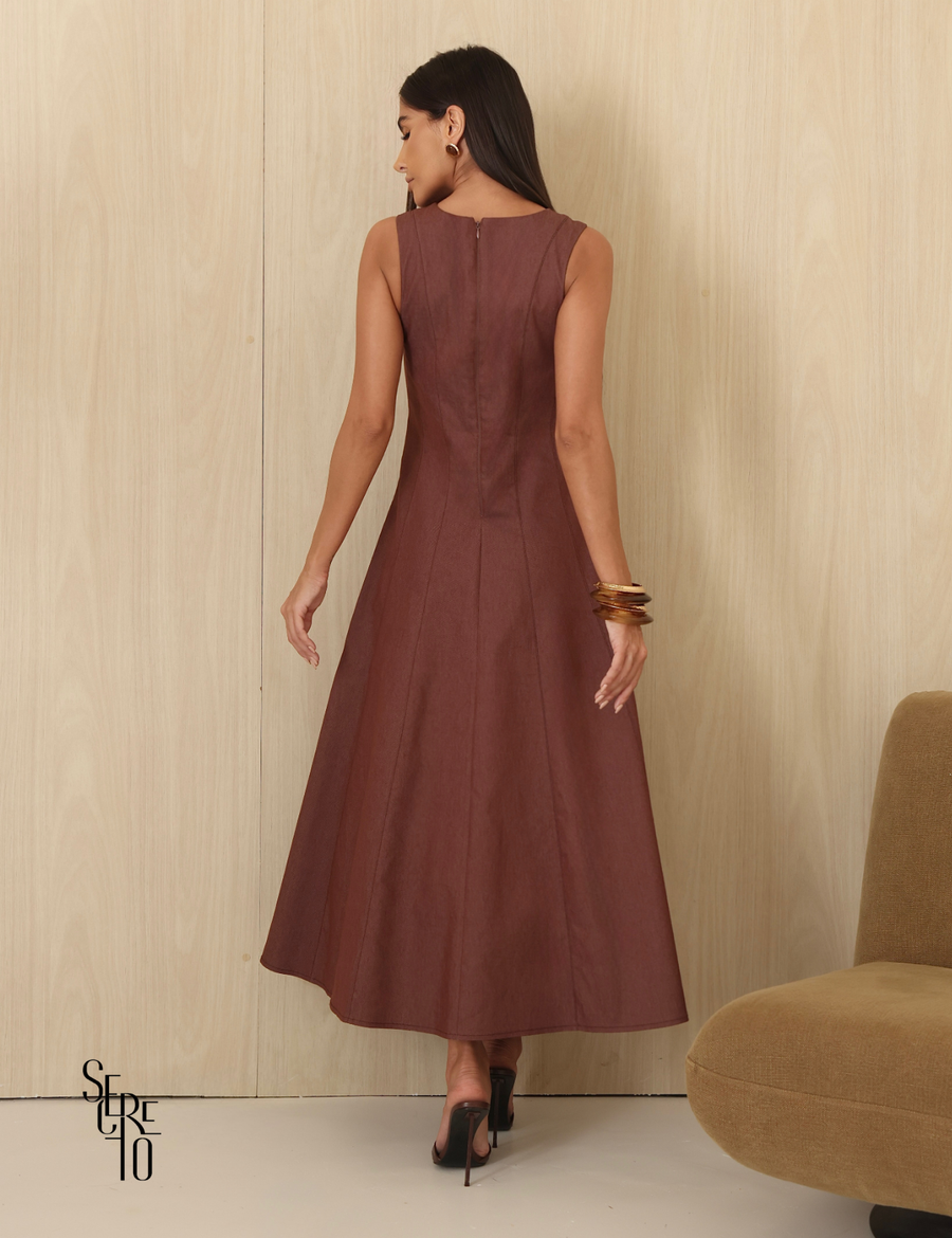 Vestido Midi Evase Taina Marrom
