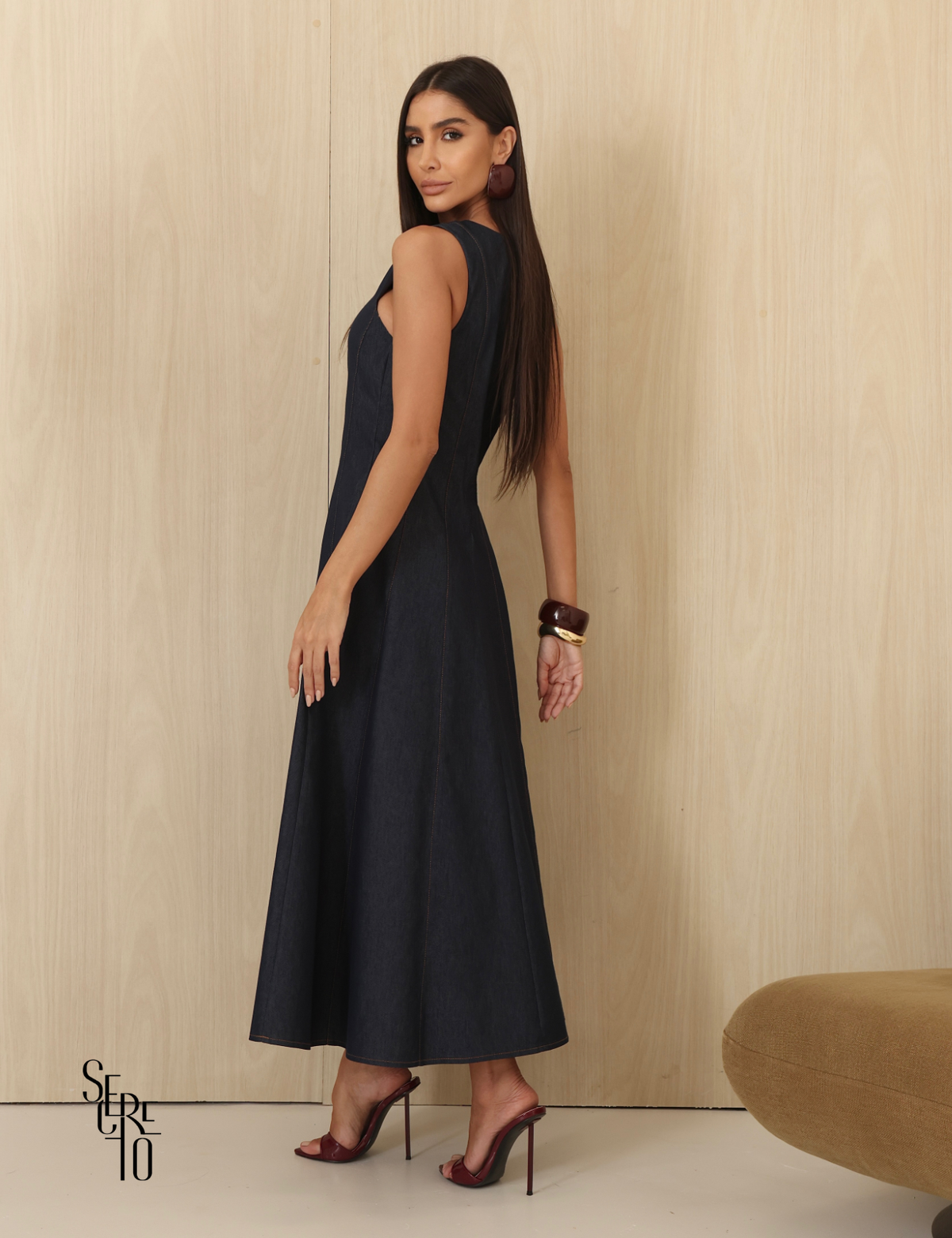 Vestido Midi Evase Taina Azul Jeans