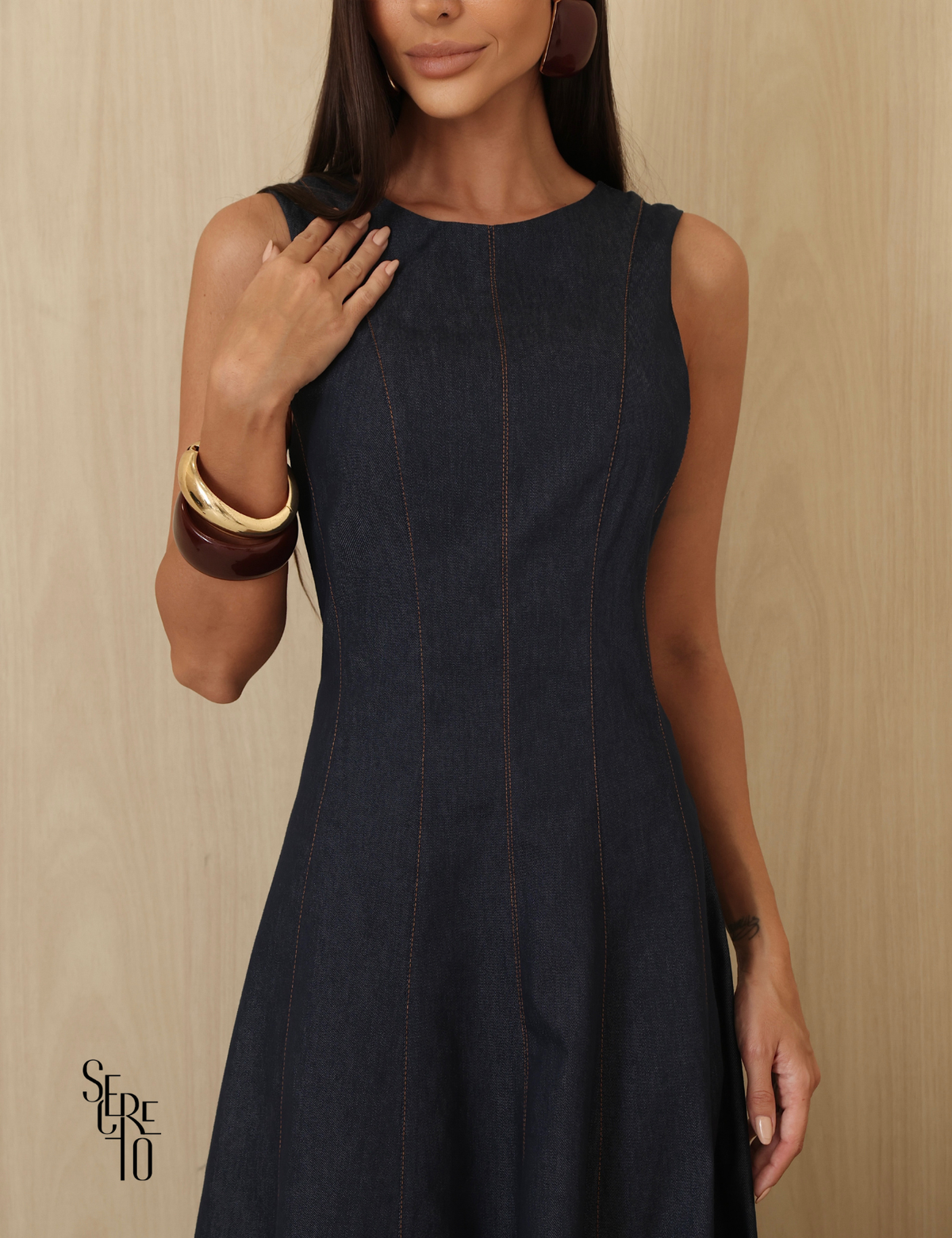 Vestido Midi Evase Taina Azul Jeans