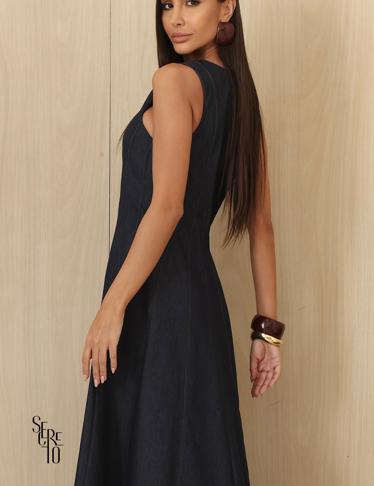 Vestido Midi Evase Taina Azul Jeans