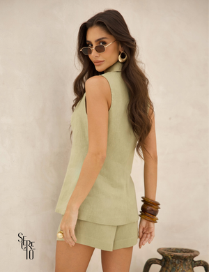 Conjunto Colete e Short Linho Giovanna Pistache