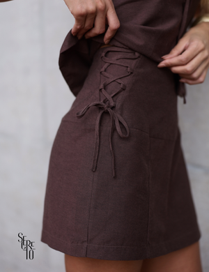 Conjunto Blusa e Short Saia Laise Isa Marrom