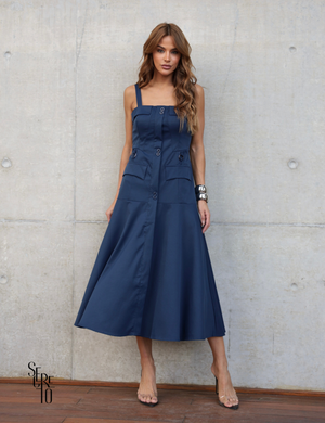 Vestido Midi Alfaiataria Thais Azul