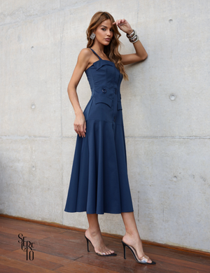 Vestido Midi Alfaiataria Thais Azul