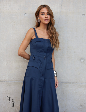 Vestido Midi Alfaiataria Thais Azul
