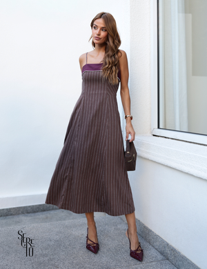 Vestido Midi Laise Listrado Pamella Marrom