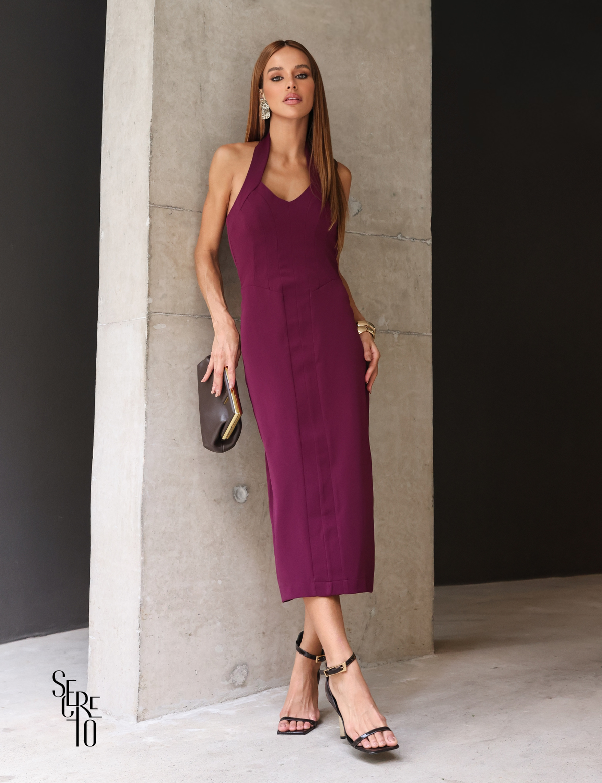Vestido Midi Frente Única Thany Uva