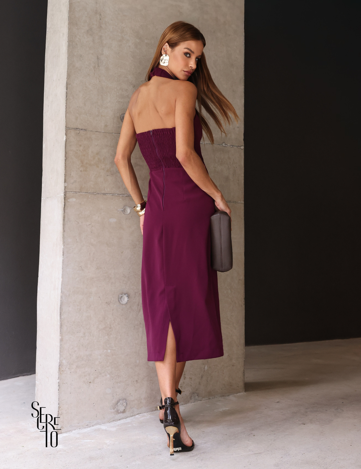 Vestido Midi Frente Única Thany Uva