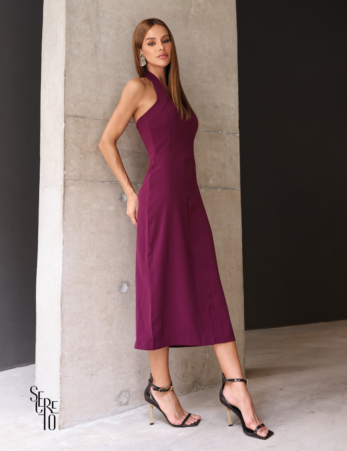 Vestido Midi Frente Única Thany Uva