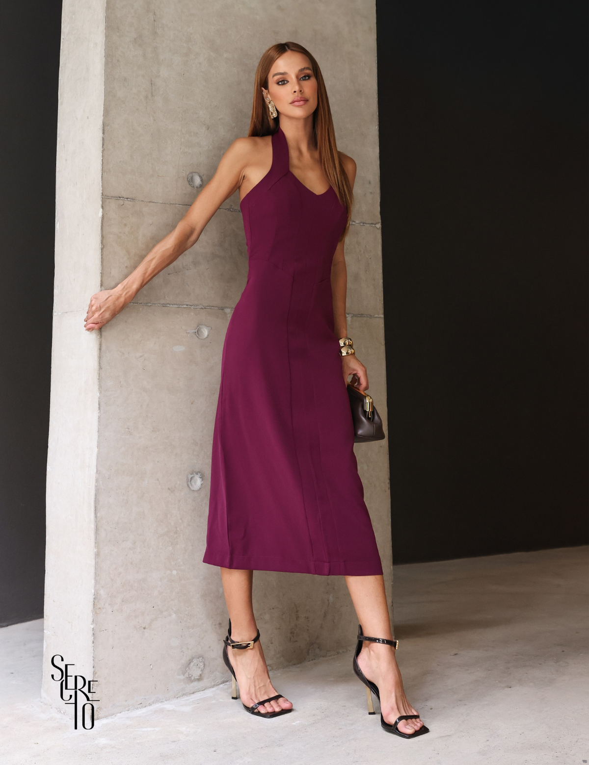 Vestido Midi Frente Única Thany Uva