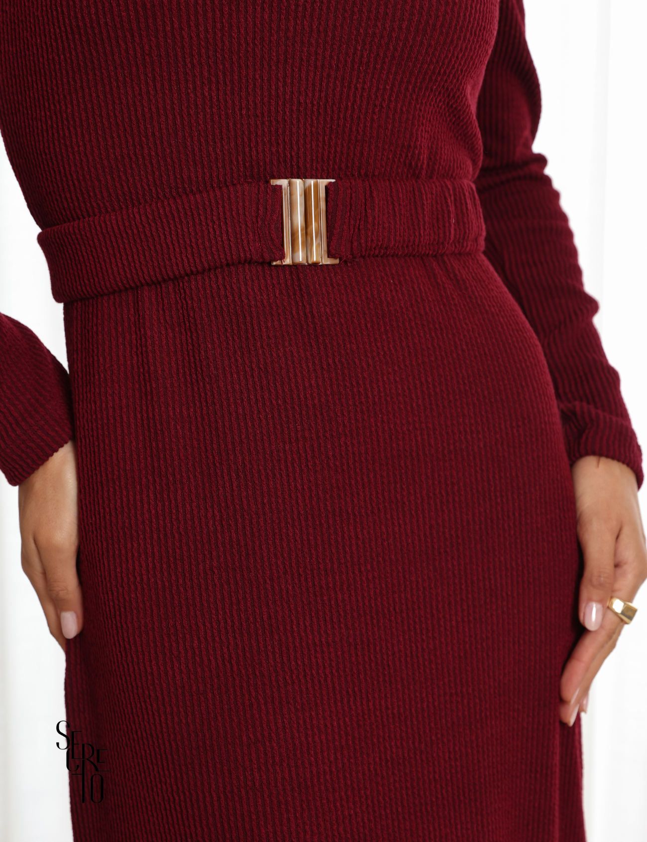 Vestido Longo Manga Malha Marcela Vinho