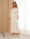 Vestido Longo Manga Malha Marcela Creme