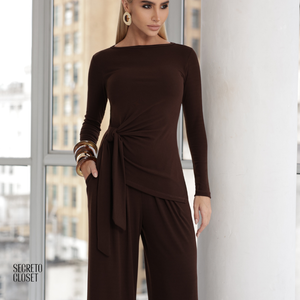 Conjunto Blusa e Calça Malha Joey Marrom