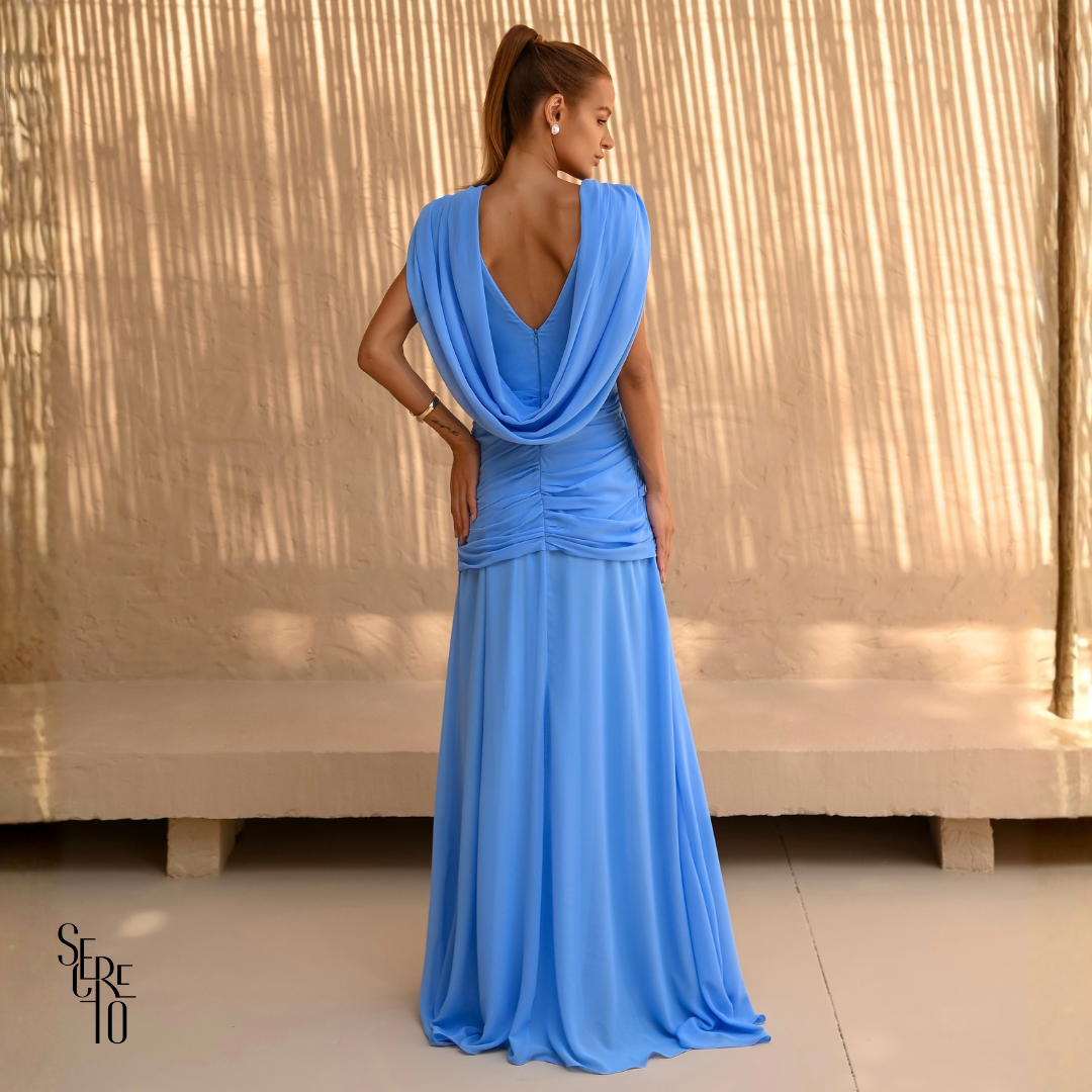 Vestido Longo Capa Alice Azul