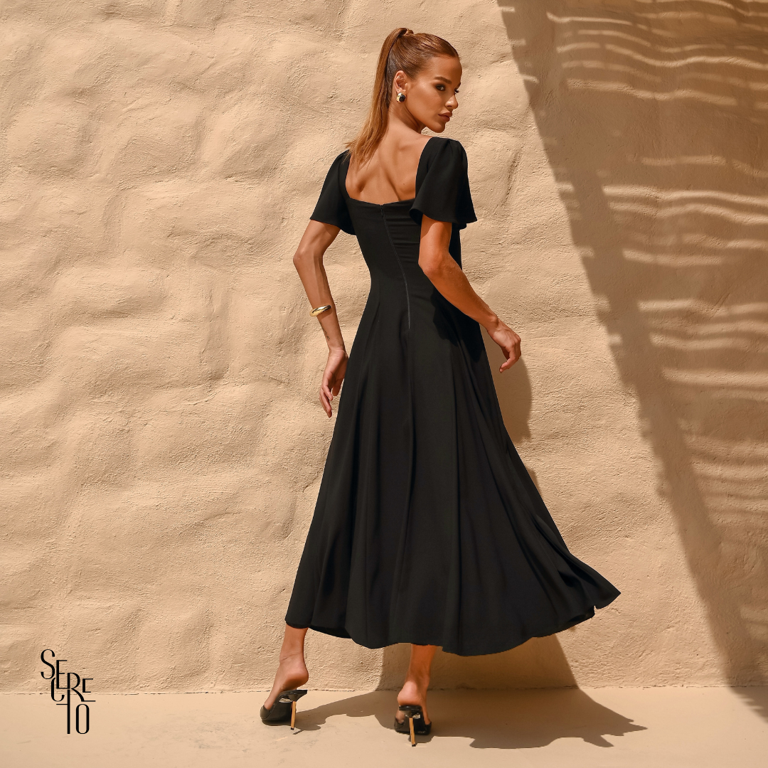 Vestido Longo Manga Sino Julia Preto
