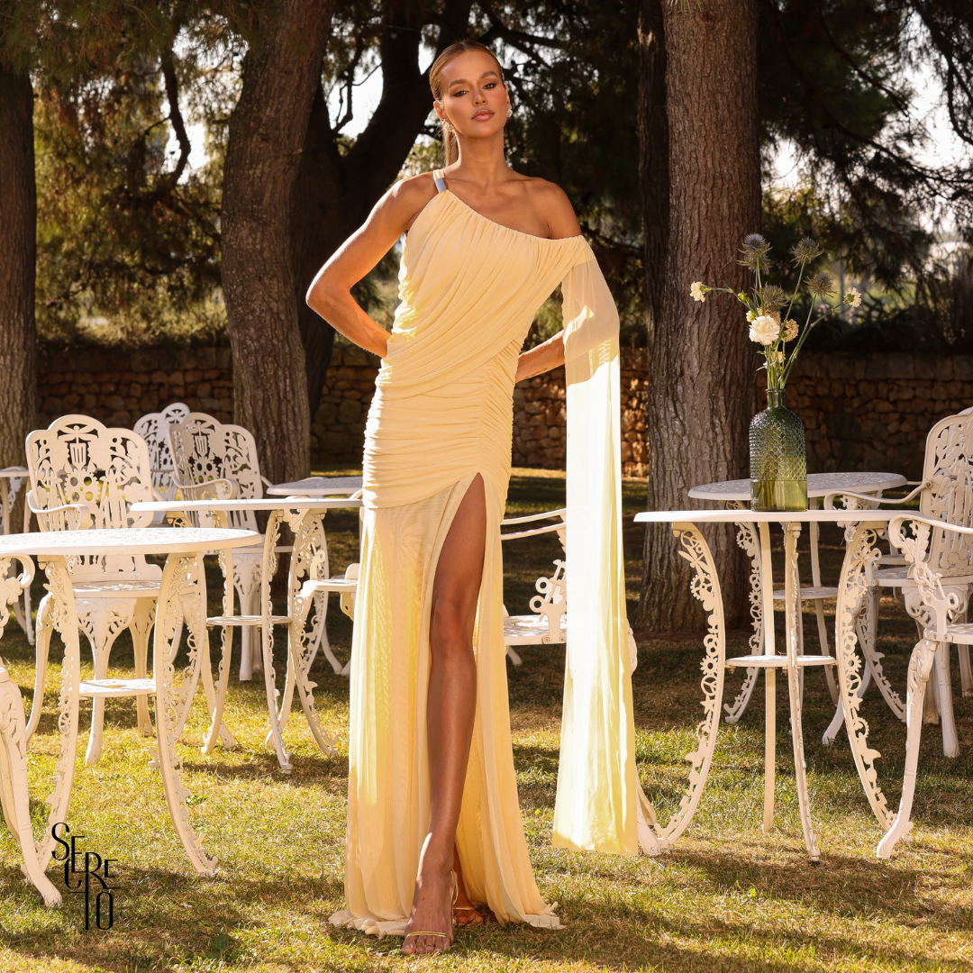 Vestido Longo Um Ombro Viktoria Camomila