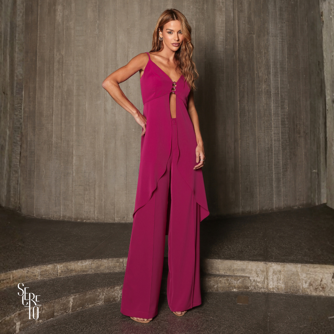 Conjunto Detalhe Bolinha Carla Fucsia