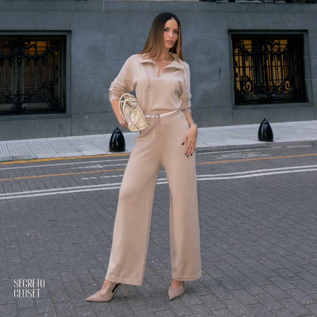 Conjunto Blusa e Calça Tricô Scarlett Bege