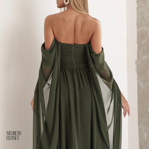 Vestido Longo Tqc Cauda Moana Verde Militar