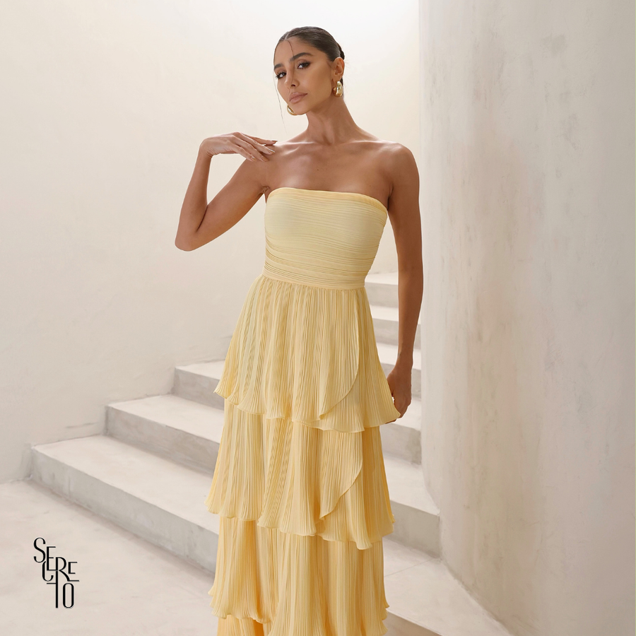 Vestido Longo TQC Plissado Camadas Lilla Camomila