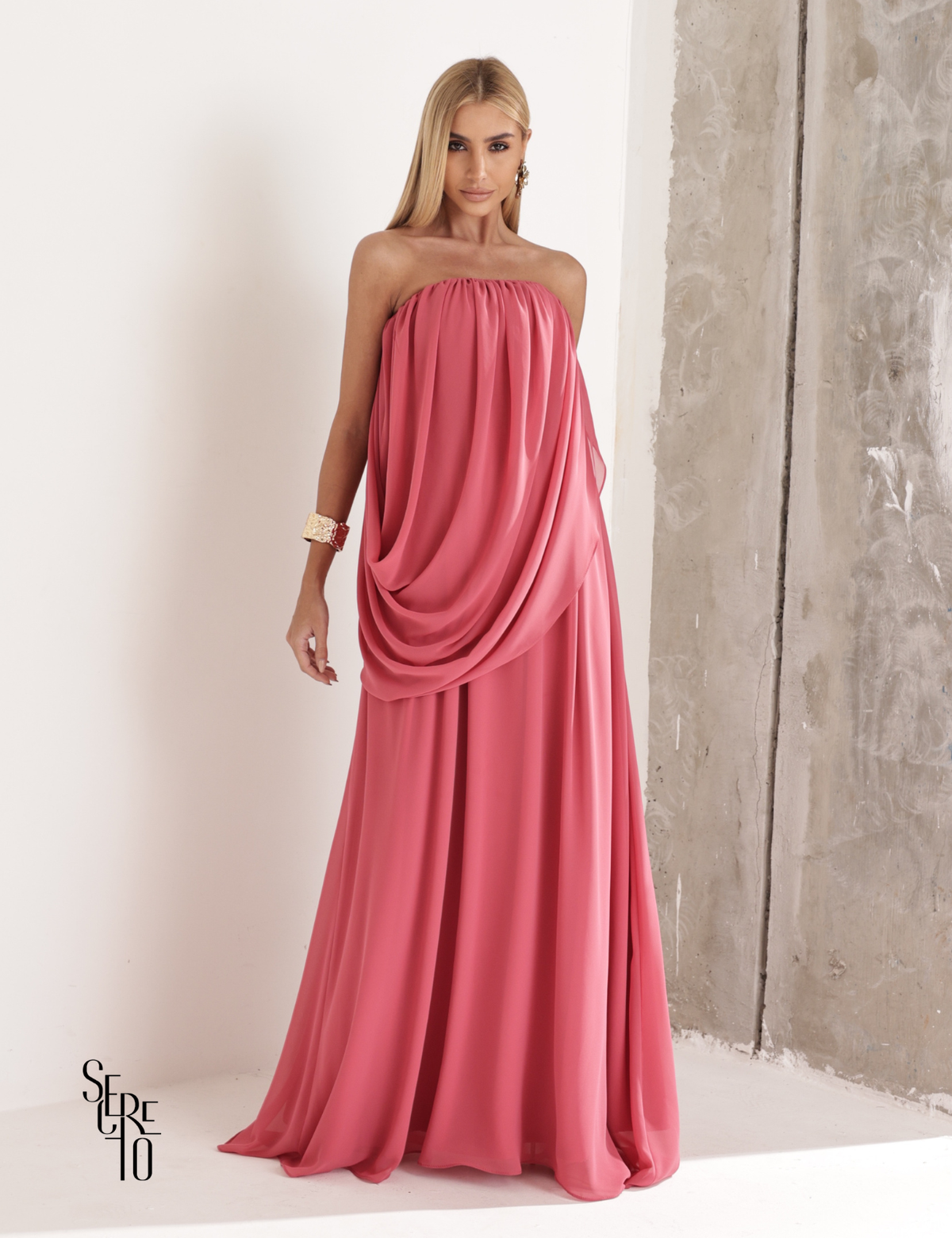Vestido Longo Drapeado Fabiana Goiaba