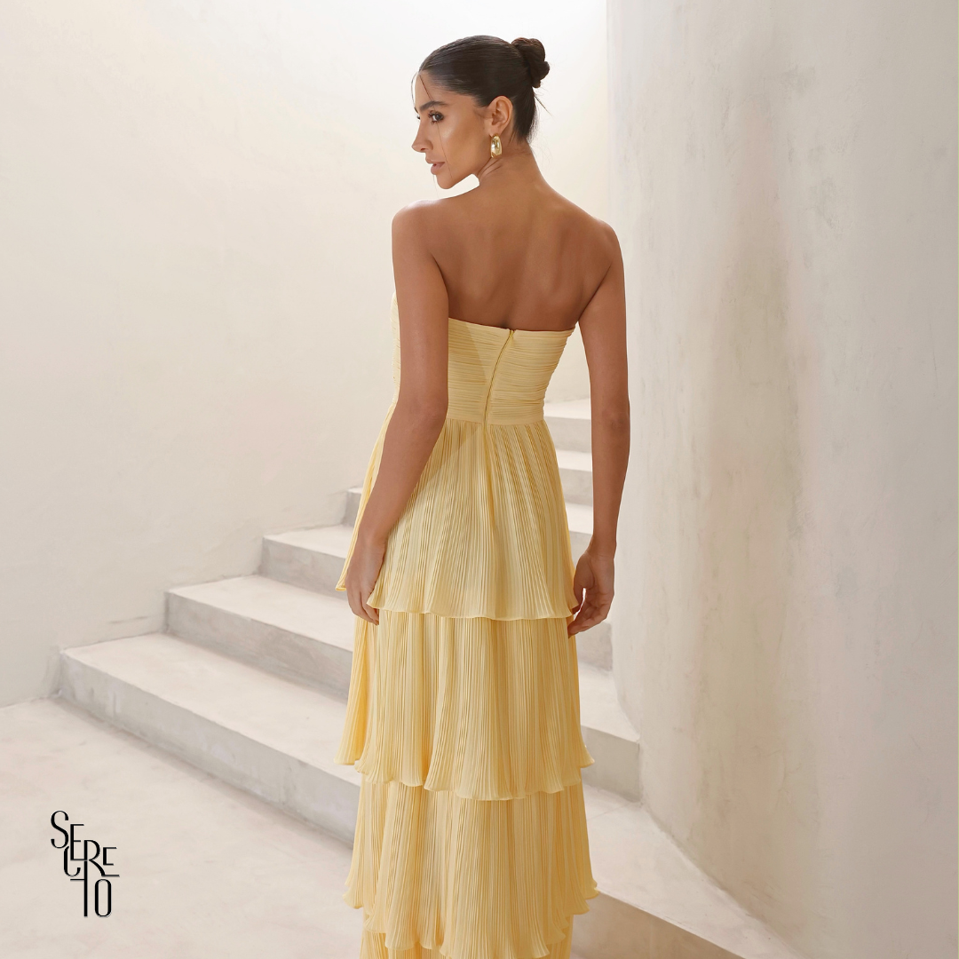 Vestido Longo TQC Plissado Camadas Lilla Camomila