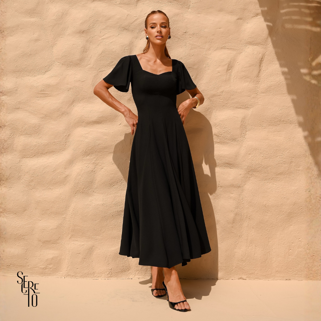 Vestido Longo Manga Sino Julia Preto