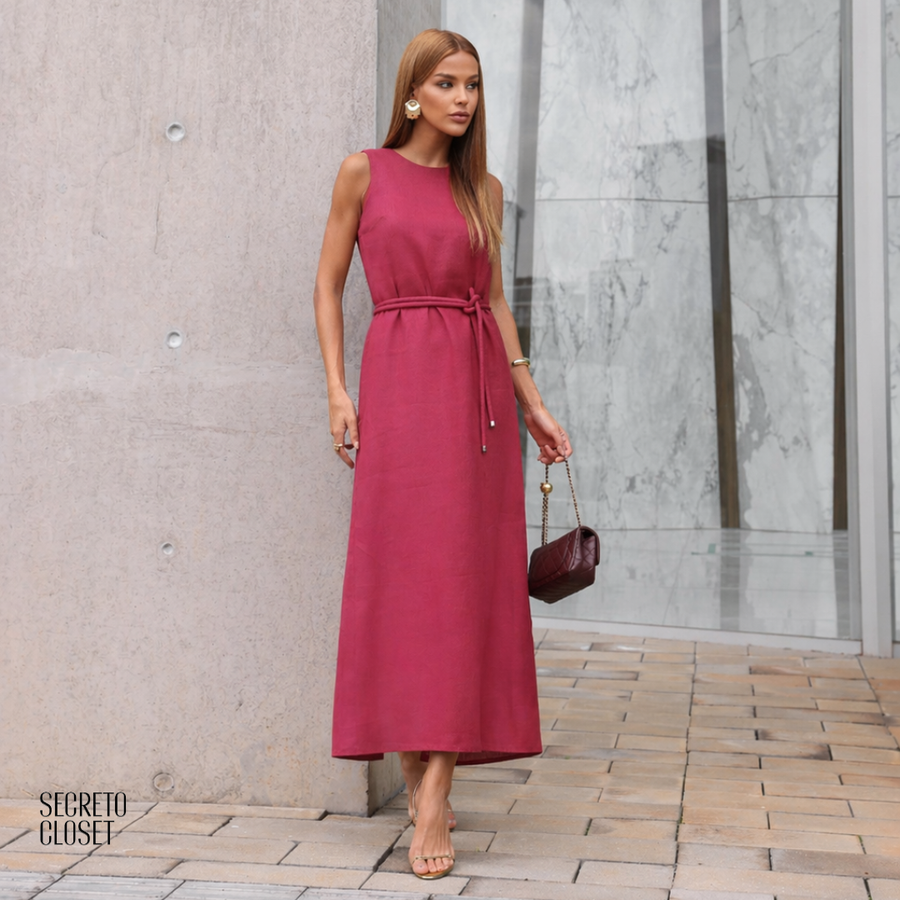 Vestido Midi Linho Cyntia Vinho