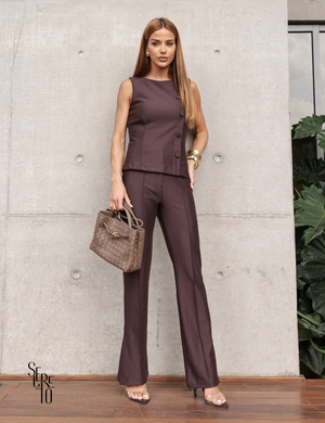 Conjunto Blusa e Calça Alfaiataria Ester Marrom