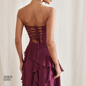 Vestido Longo Babados Eleonore Fucsia