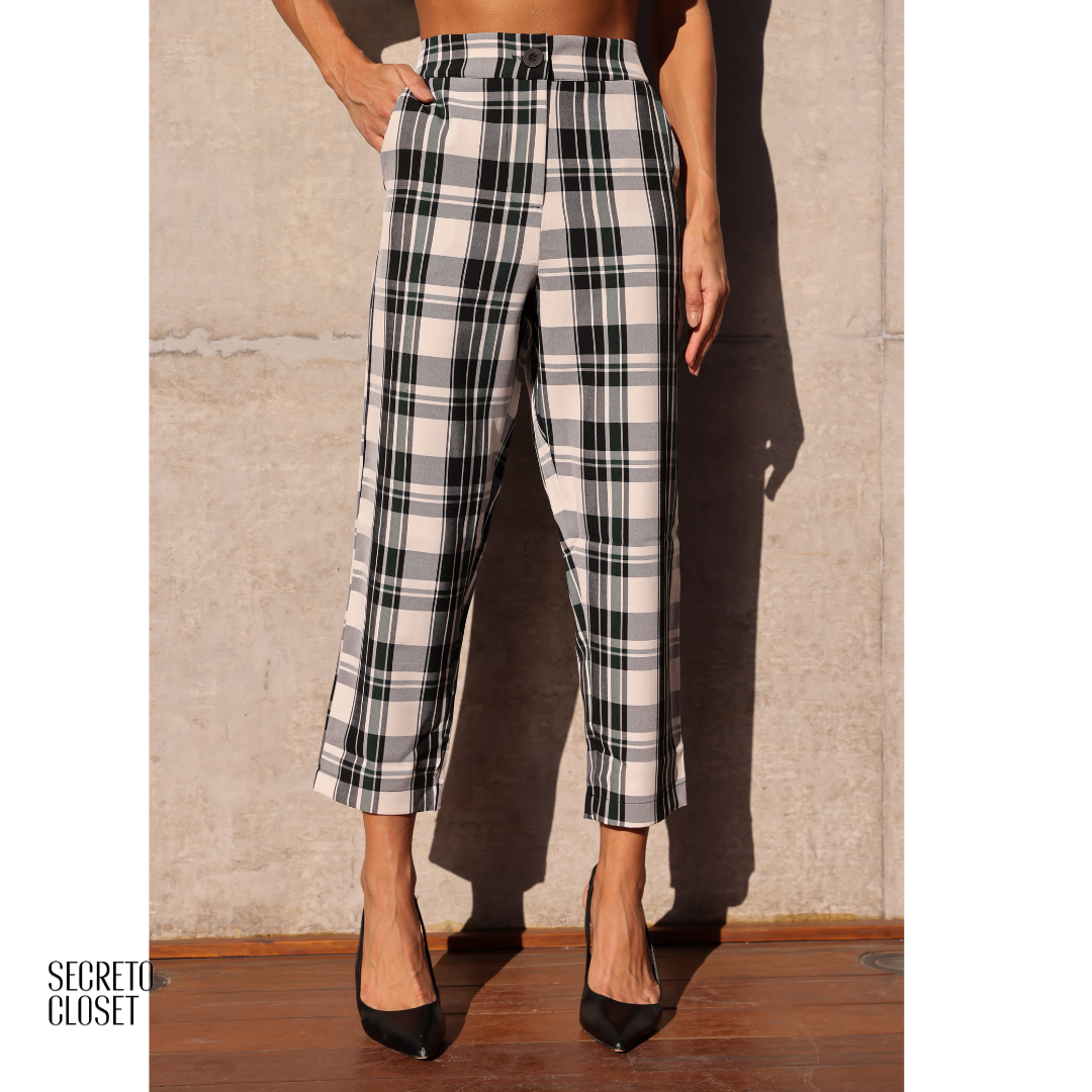 Calça Alfaiataria Xadrez Maya Preto