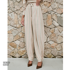 Conjunto Blusa e Calça Listrado Ivy Bege