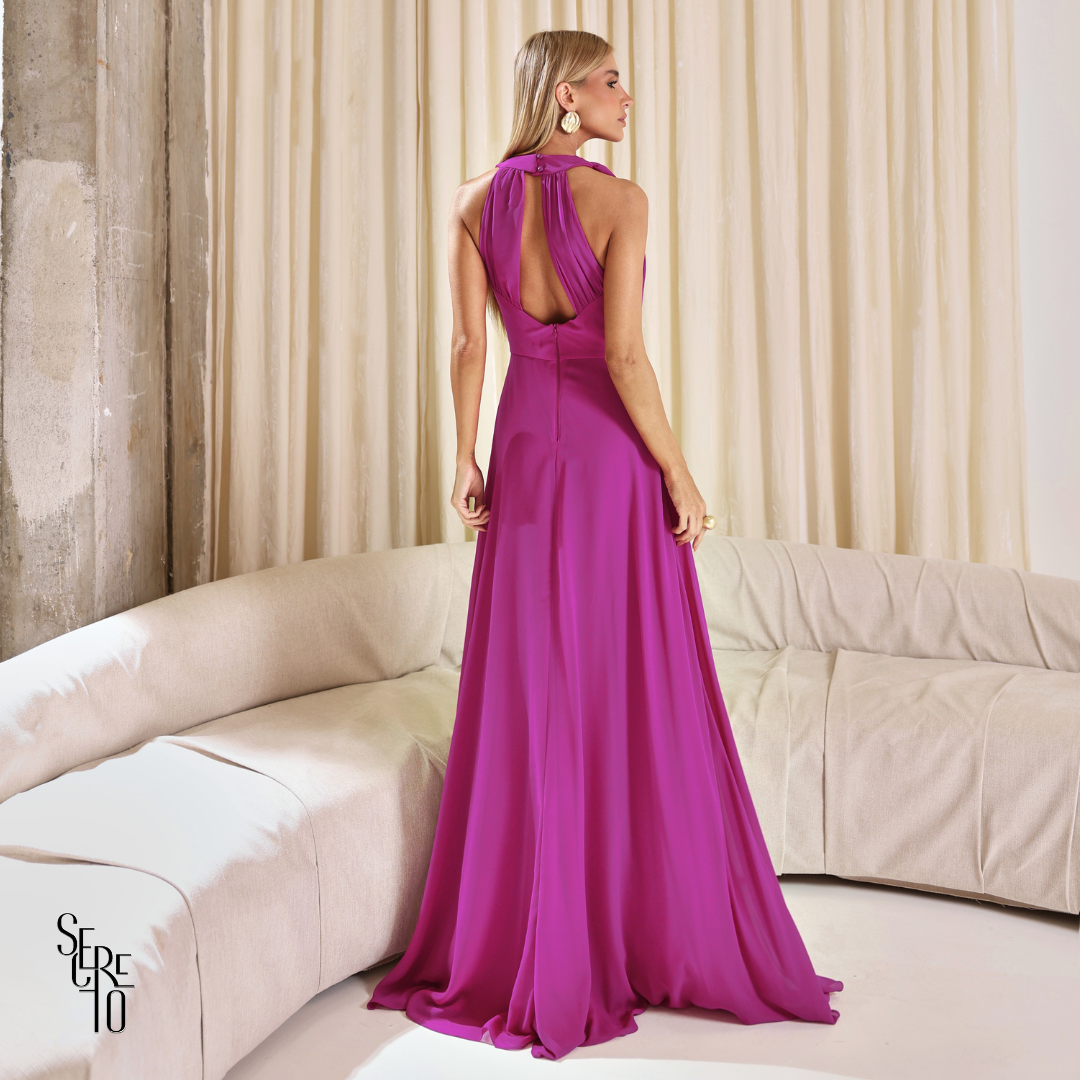 Vestido Longo Gola Boba Yelena Fucsia
