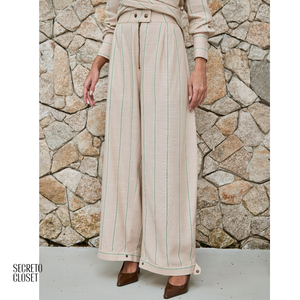 Conjunto Blusa e Calça Listrado Ivy Bege