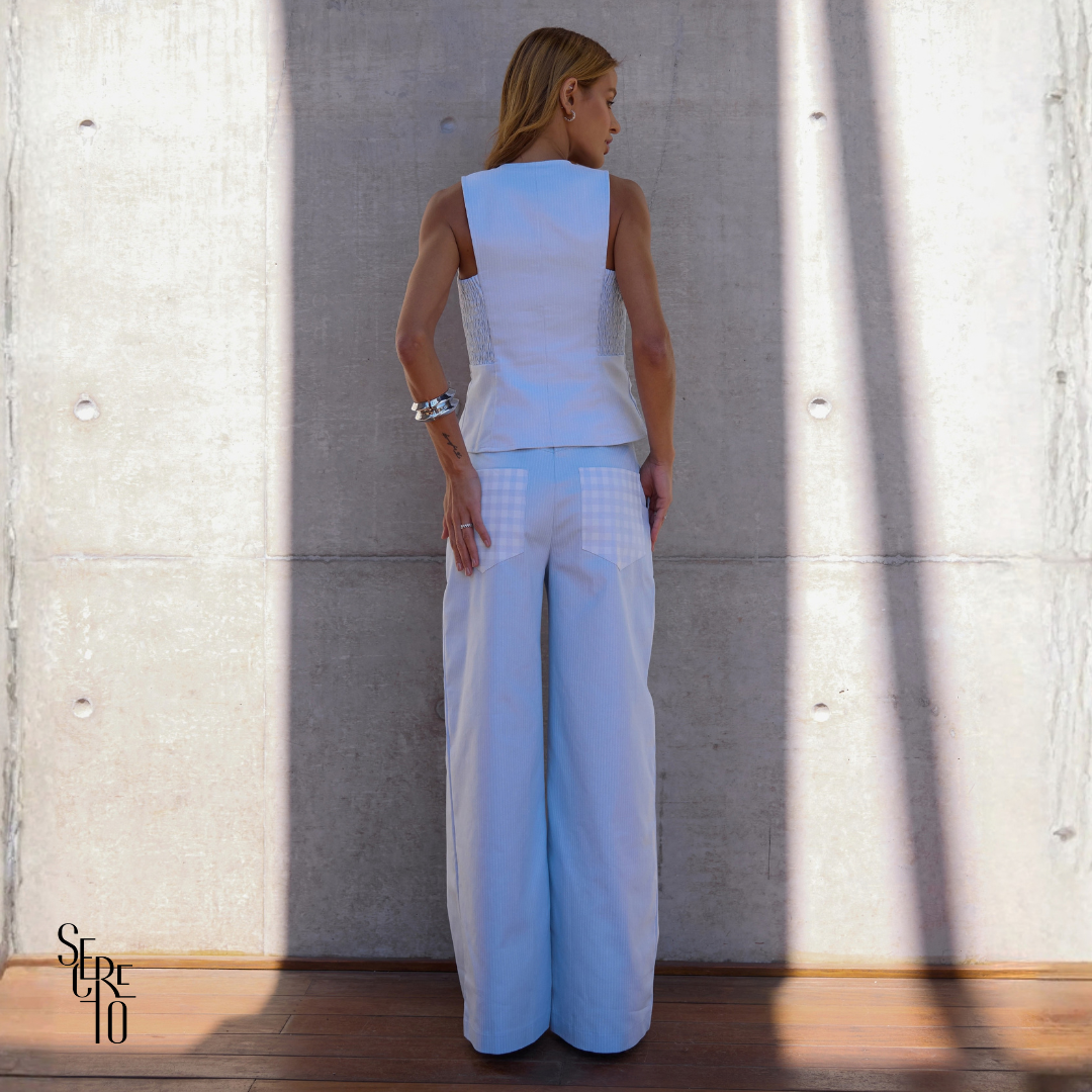 Conjunto Jeans Listrado Valesca Azul Claro