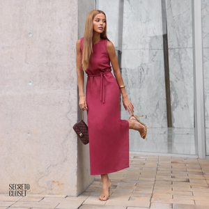 Vestido Midi Linho Cyntia Vinho
