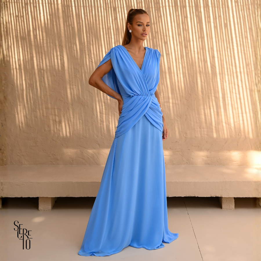 Vestido Longo Capa Alice Azul