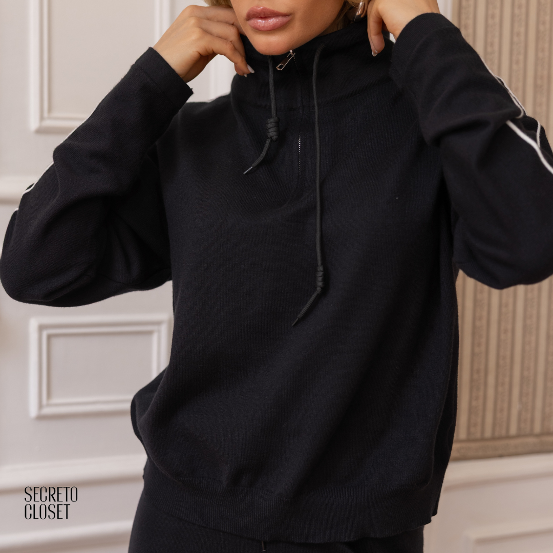 Conjunto Blusa e Calça Tricô Scarlett Preto