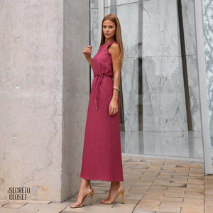 Vestido Midi Linho Cyntia Vinho