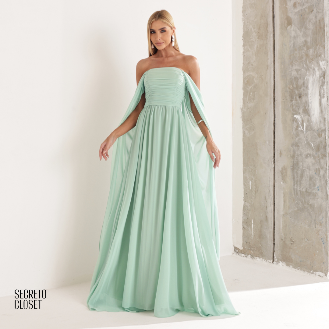 Vestido Longo Tqc Cauda Moana Verde Menta