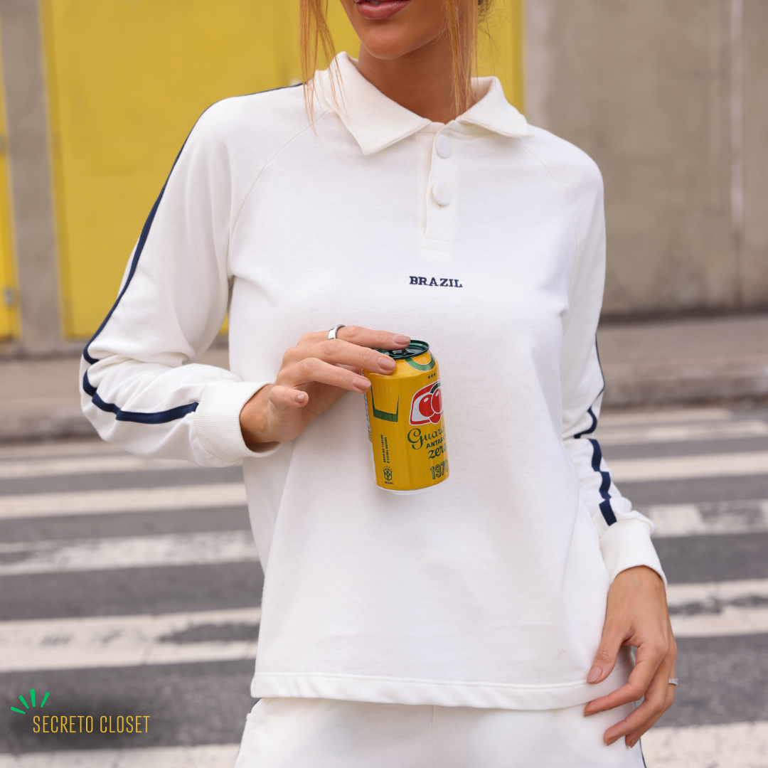 Conjunto Blusa e Short Moletinho Francisca Off White