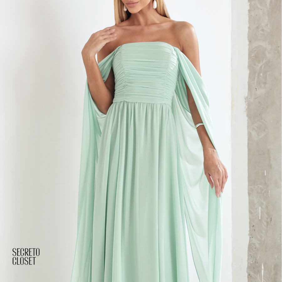 Vestido Longo Tqc Cauda Moana Verde Menta
