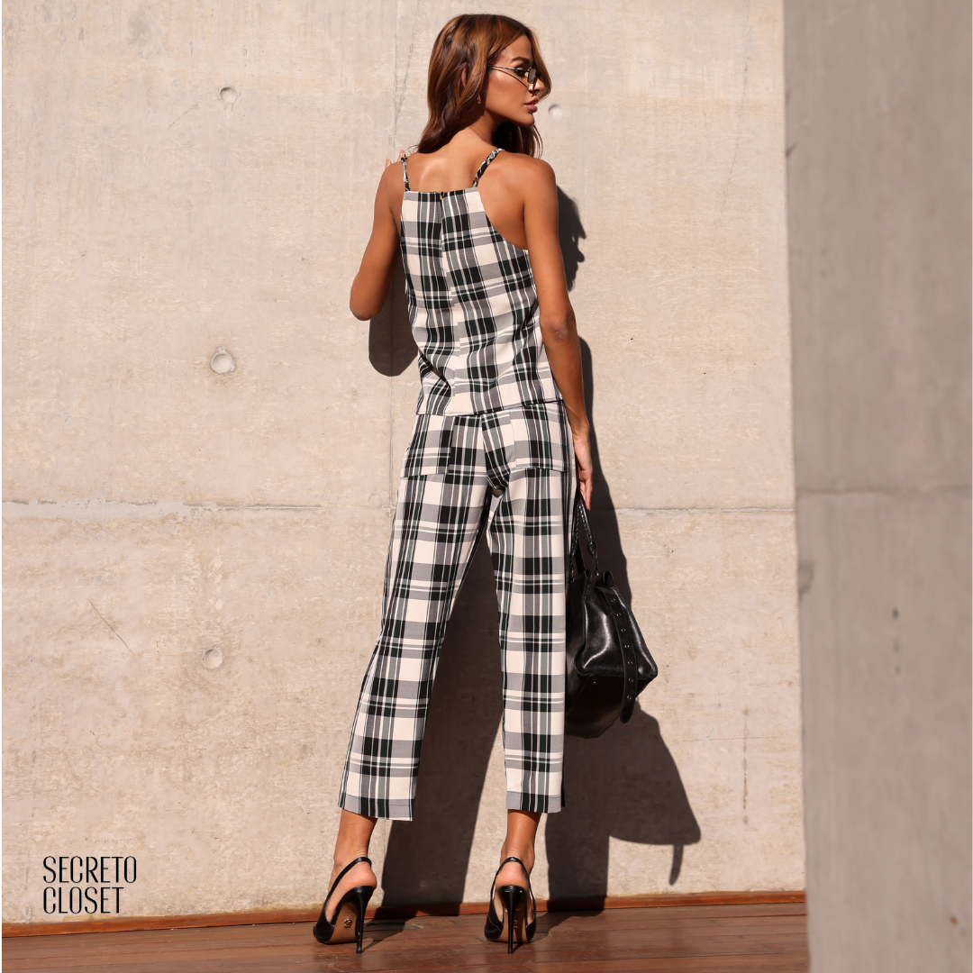Calça Alfaiataria Xadrez Maya Preto