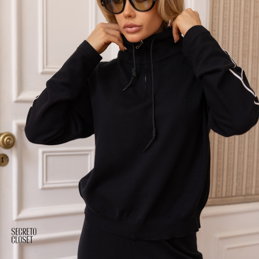 Conjunto Blusa e Calça Tricô Scarlett Preto