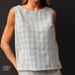Blusa Regata Xadrez Siena Cinza/Marrom